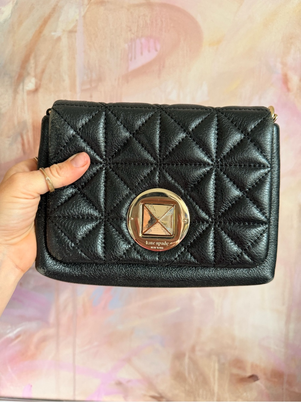 kate spade Black Quilted Leather Crossbody with Gold-Tone Turn Lock